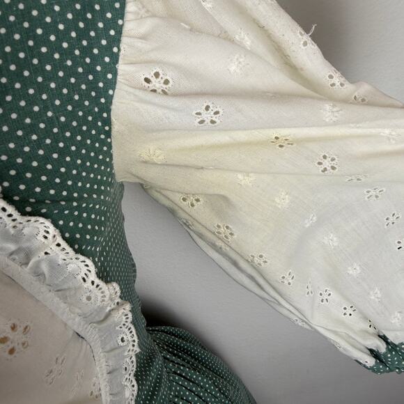 Vintage 1970s Handmade Squaredance Dress Polka Dot Green German Dirndl SMALL - Picture 7 of 16
